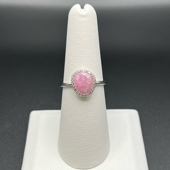 Sterling Silver Offset Oval Pink Ice Galaxy CZ Ring, size 7 - Picture 2 of 10
